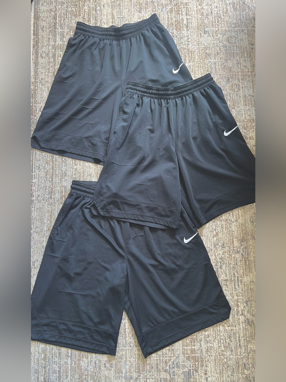 Nike Dri Fit Bundle of 3 Men’s Black Athletic Training Shorts with White Swoosh